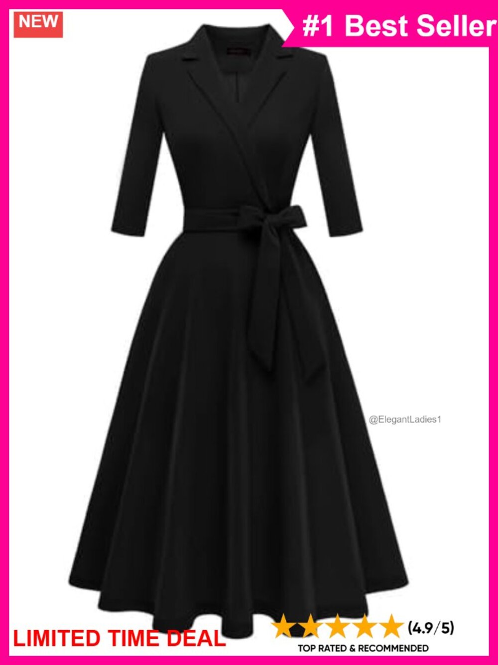 Vintage Tea Party Dress 3/4 Sleeve Cocktail Wedding Guest